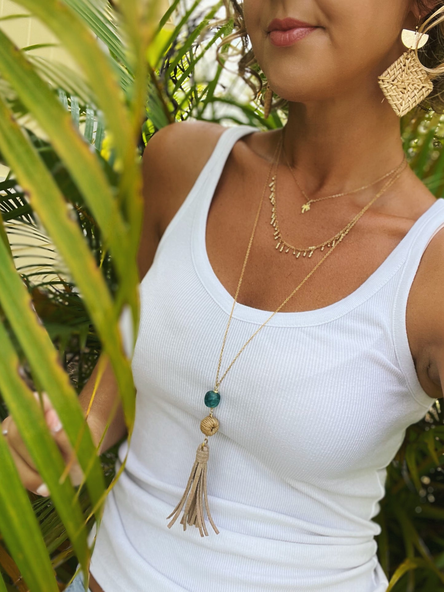 Sea Glass and Leather Tassel Necklace