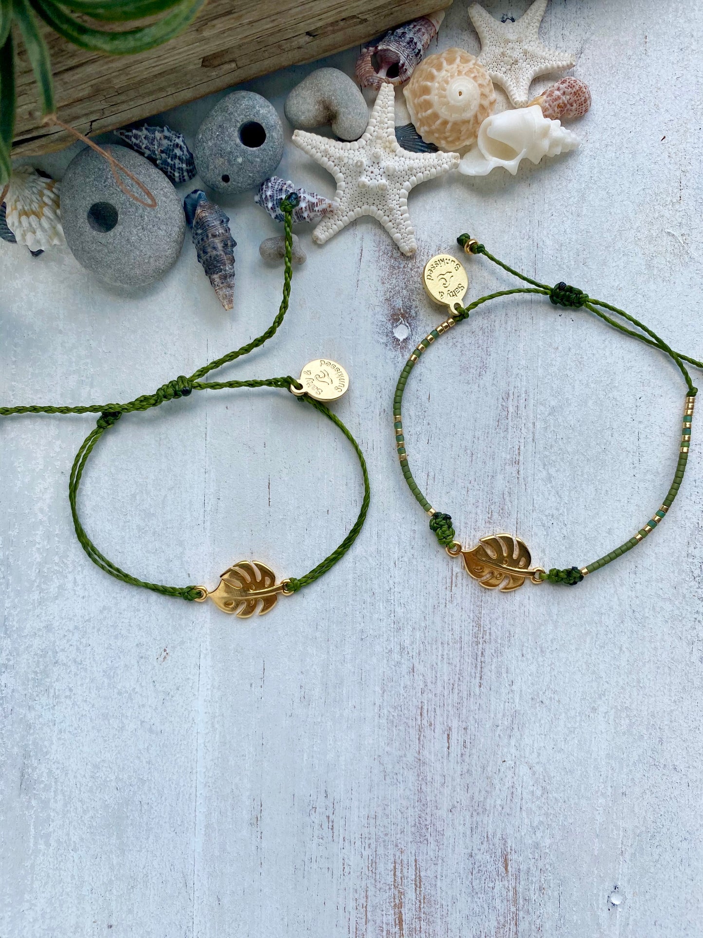 Waxed cord Monstera bracelet