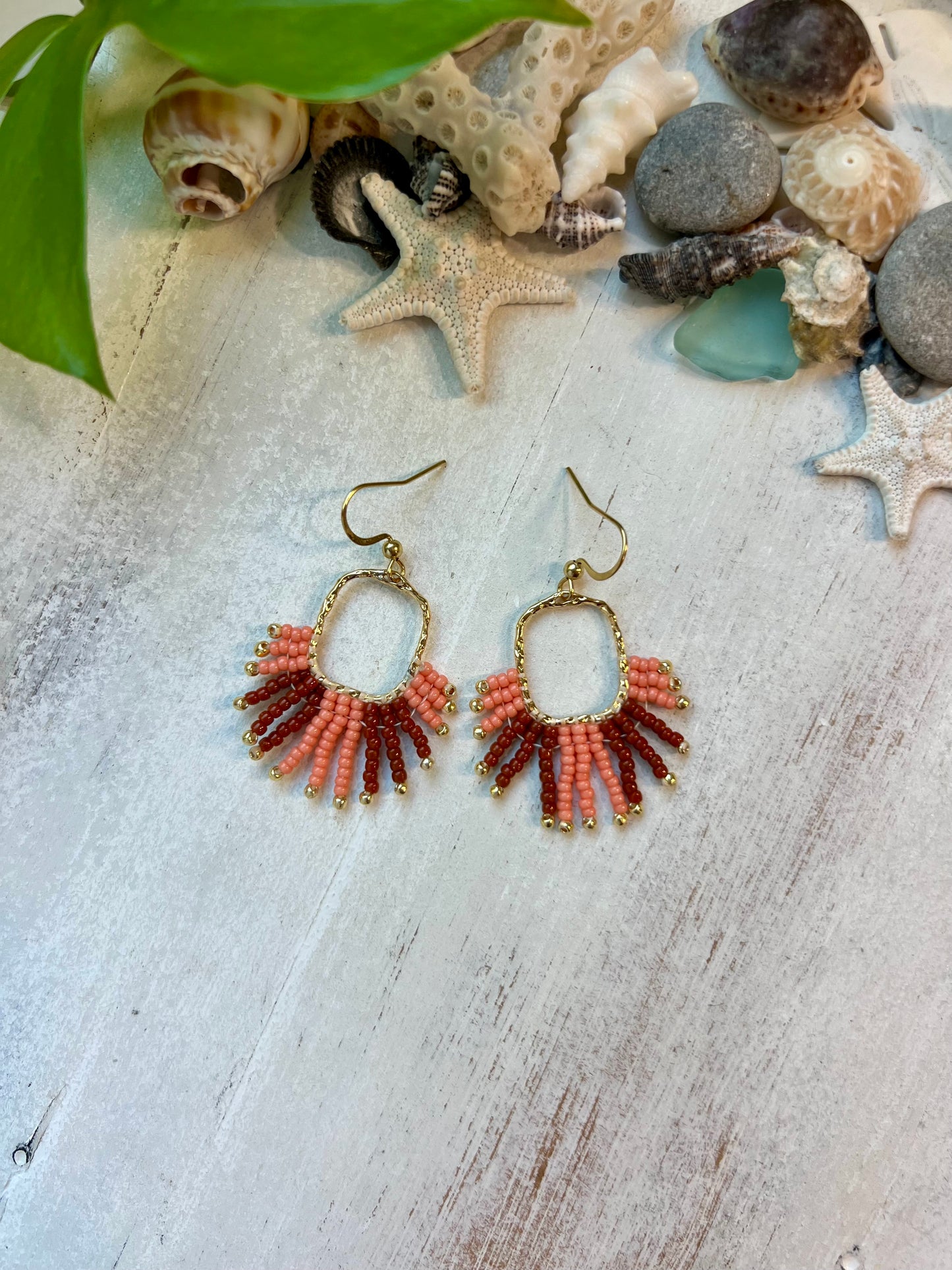 Terra Cotta & Coral Seed Bead Earrings | Limited Edition