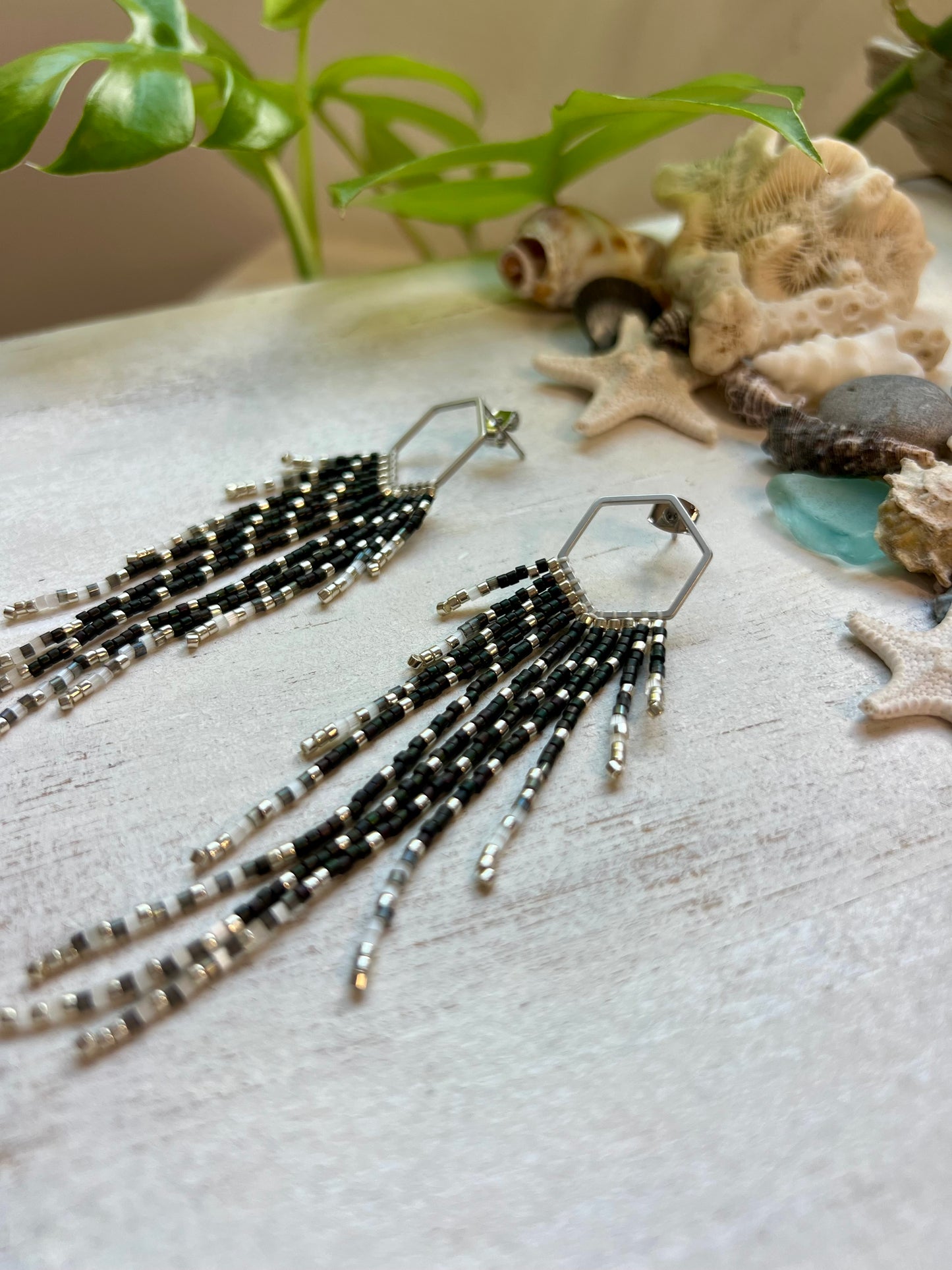 Black & Silver Seed Bead Earrings | Limited Edition