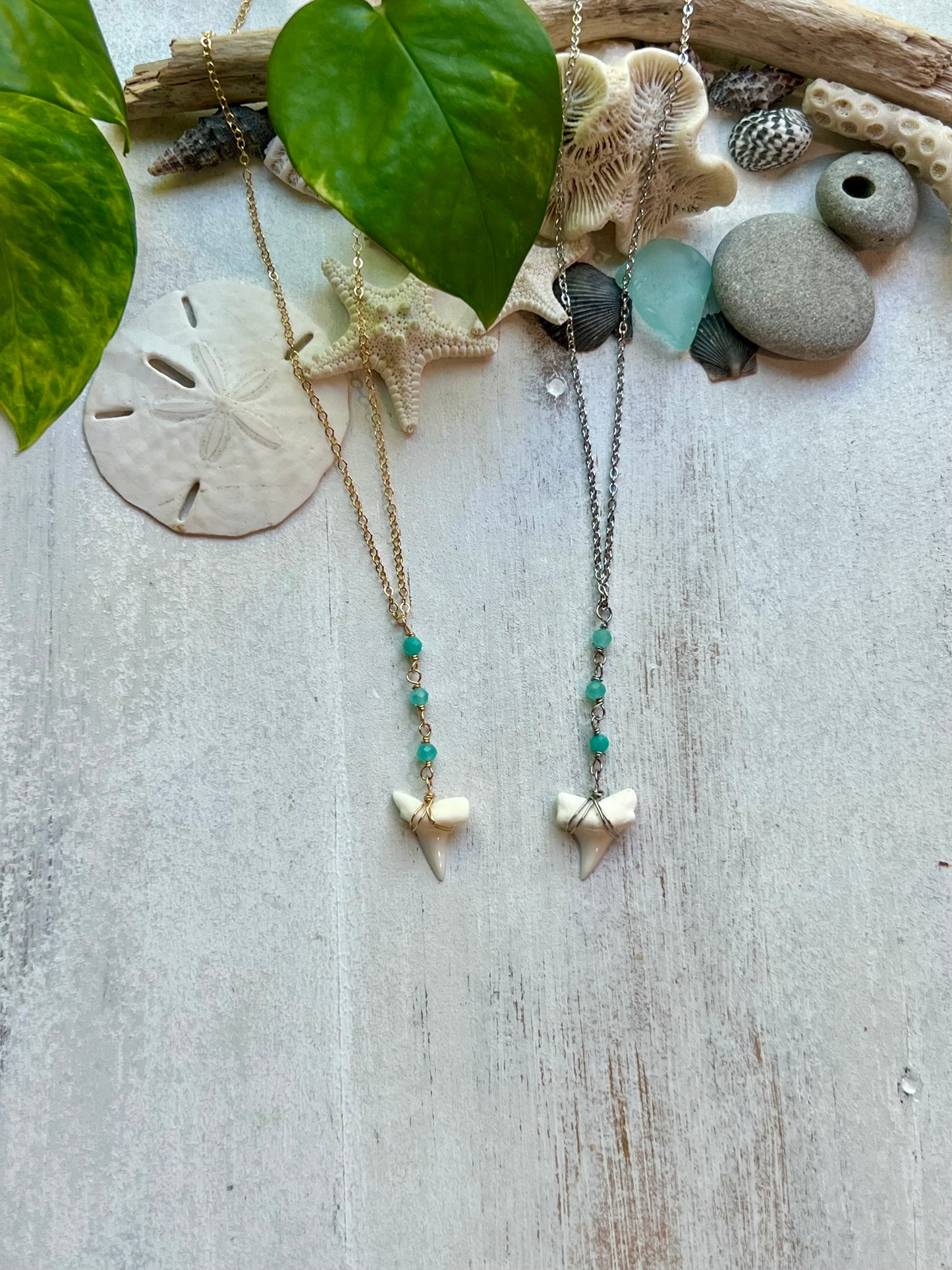 Gemstone & Shark Tooth Lariat Necklace