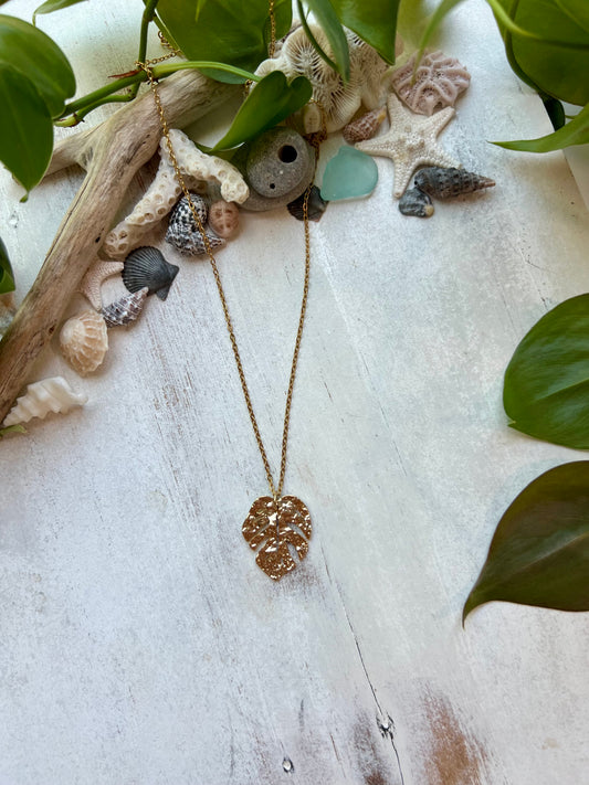 Large Gold Monstera leaf necklace