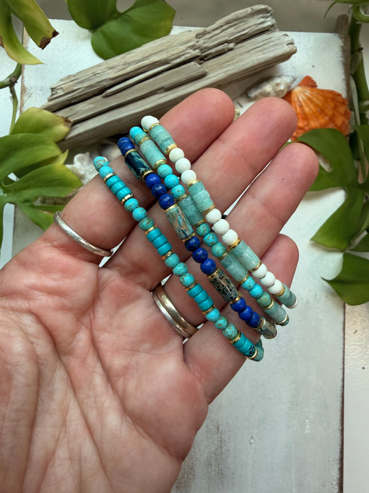 Custom Boho Gemstone Bracelet | Mix & Match Stones, Heishi & Metal Finish | Adjustable Fit