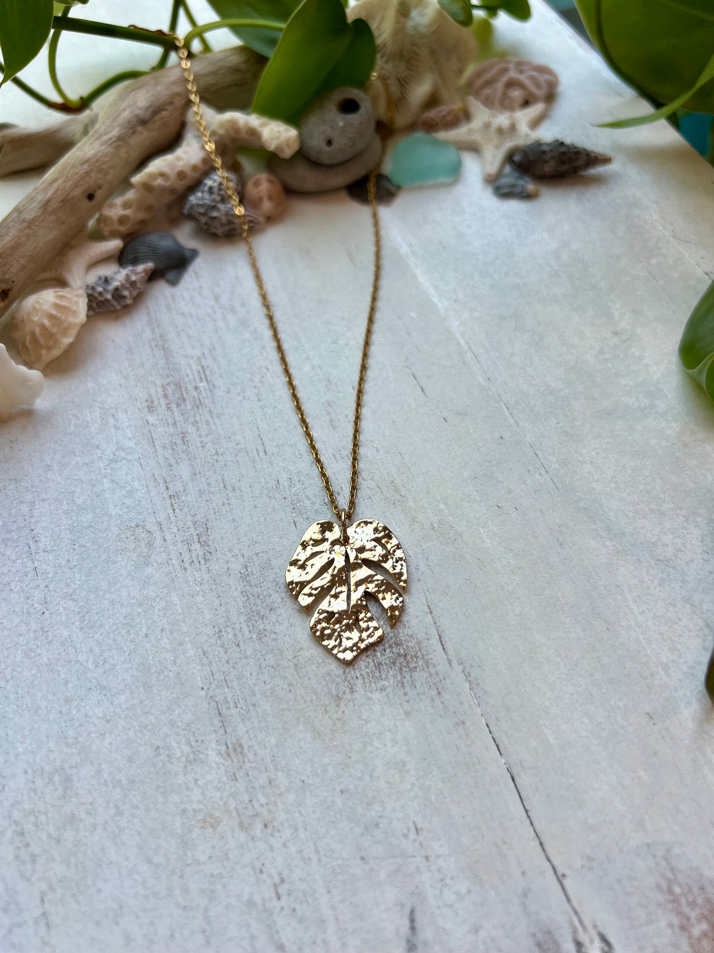Large Gold Monstera leaf necklace