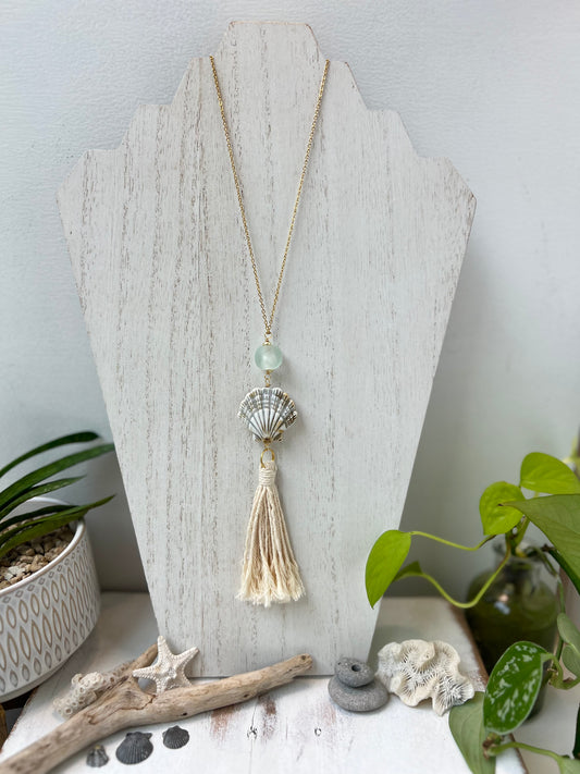 Sea shell & Sea Glass Boho Tassel Necklace