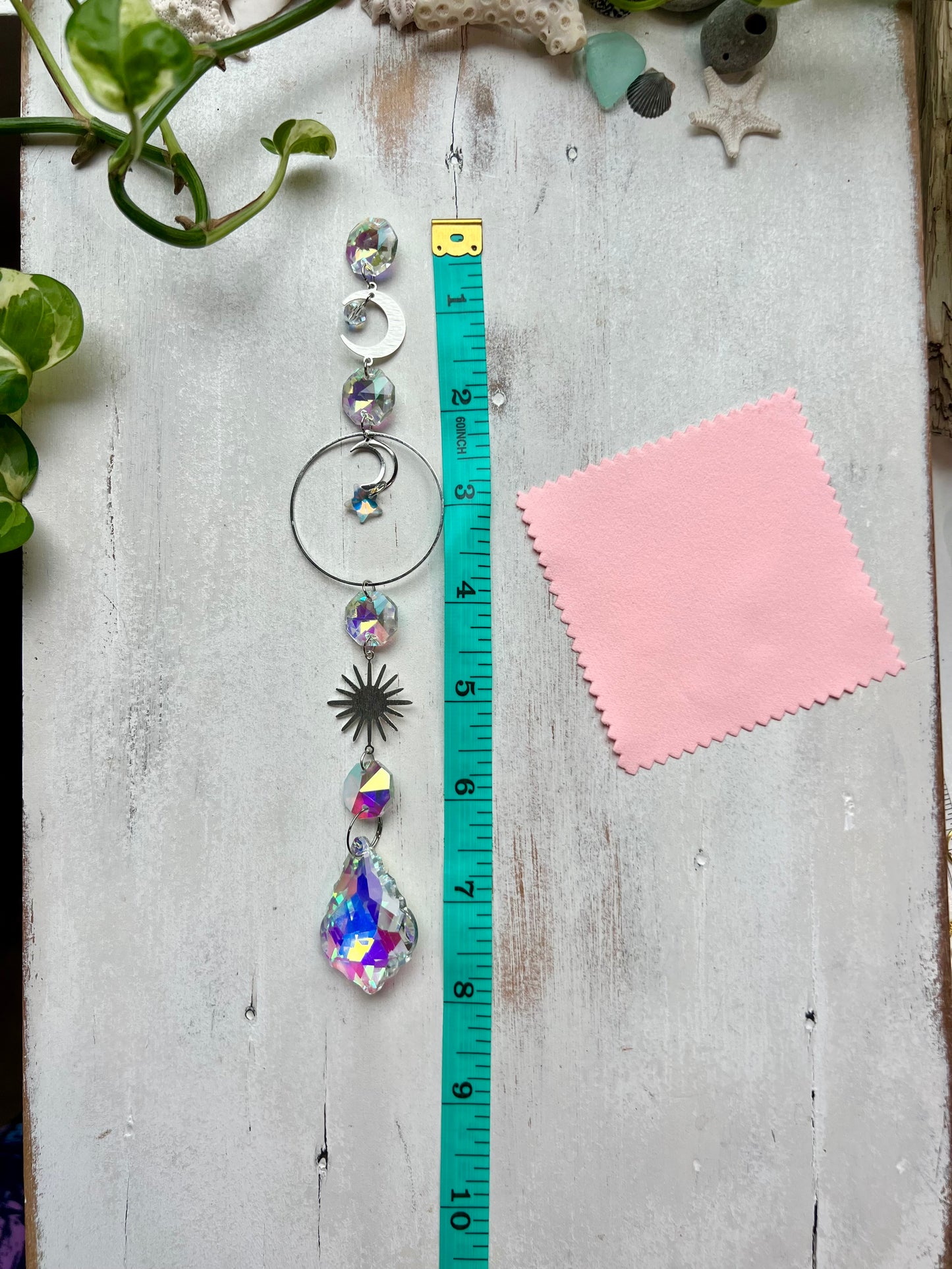 Crystal Prism Sun Catcher // Silver or Gold Sun, Moon & Stars