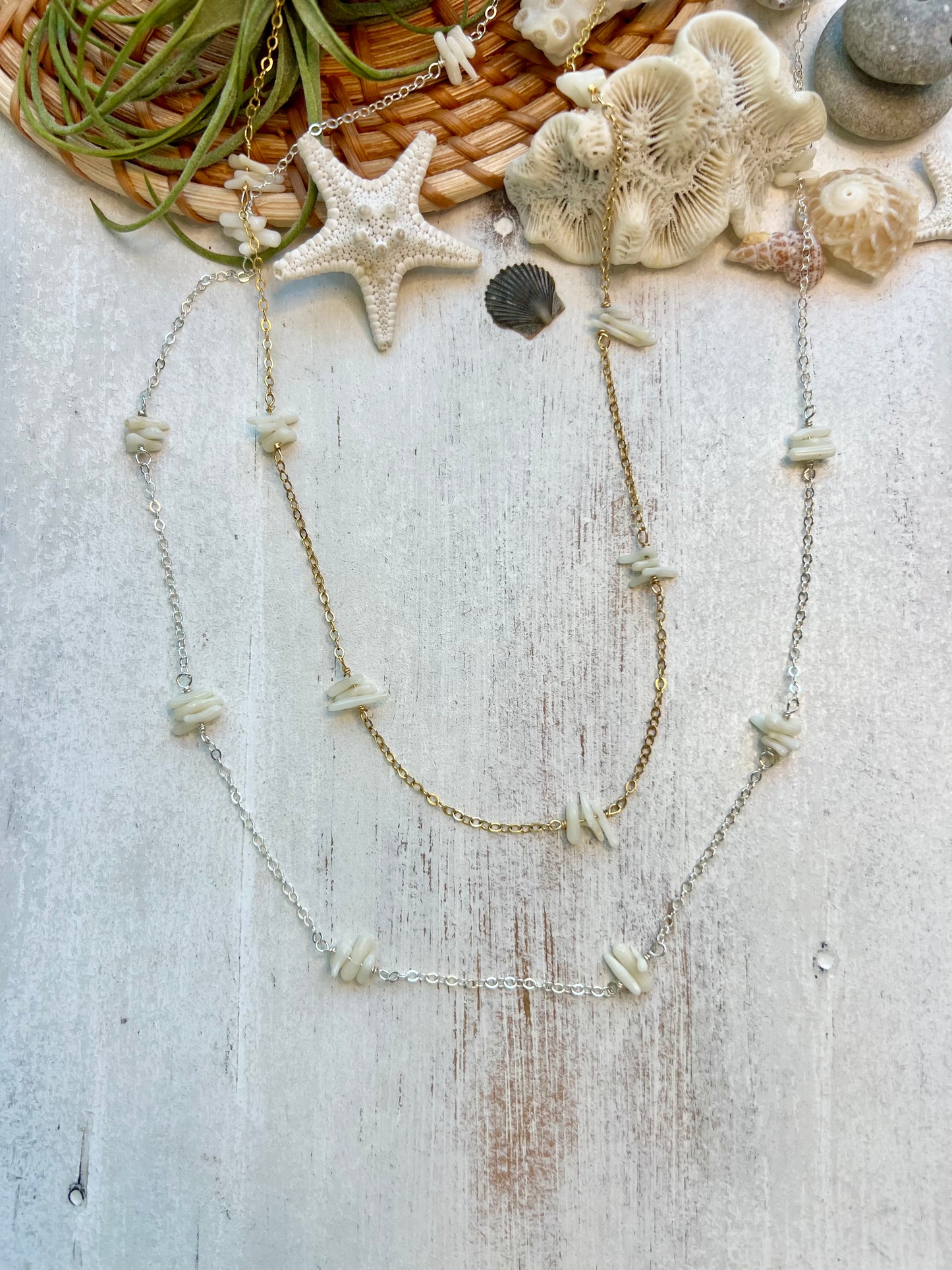 Dainty White Coral Chip necklace