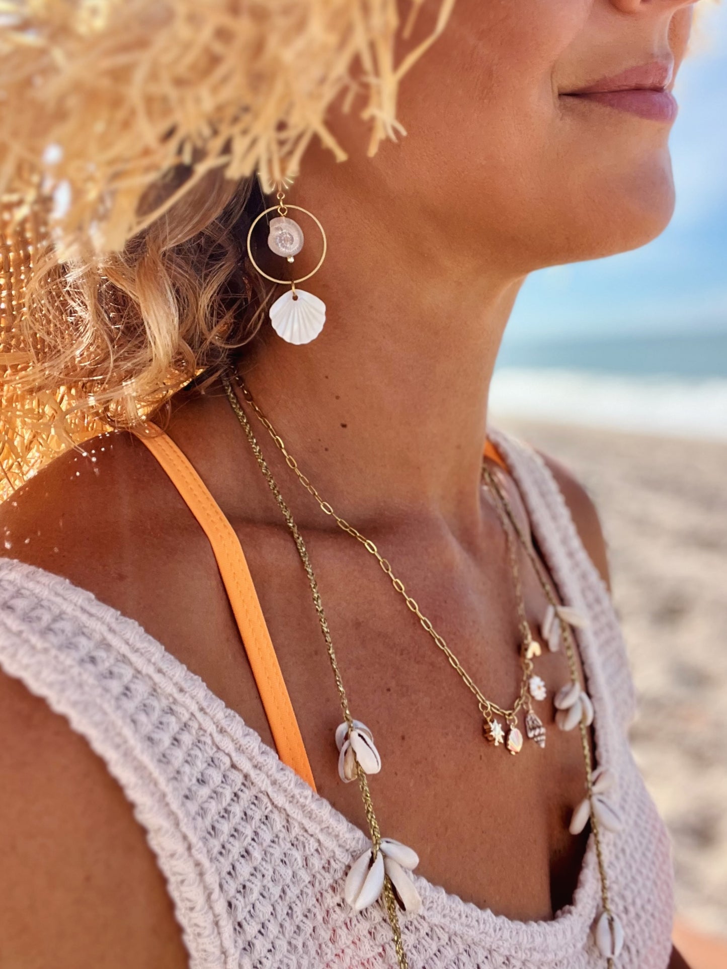 Gold Sun & Shell Earrings