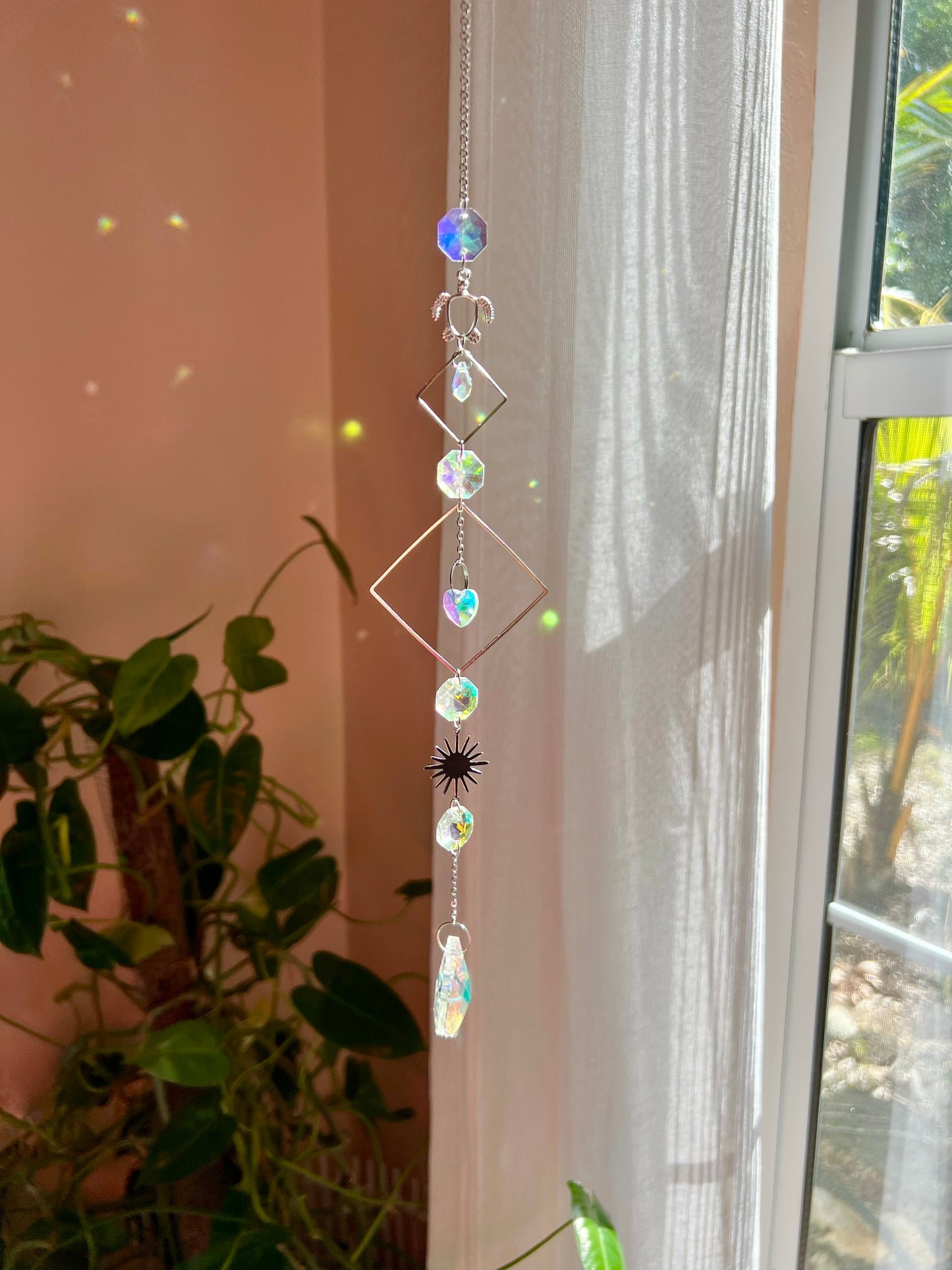 Crystal Prism Sun Catcher // Silver Turtle & Sun