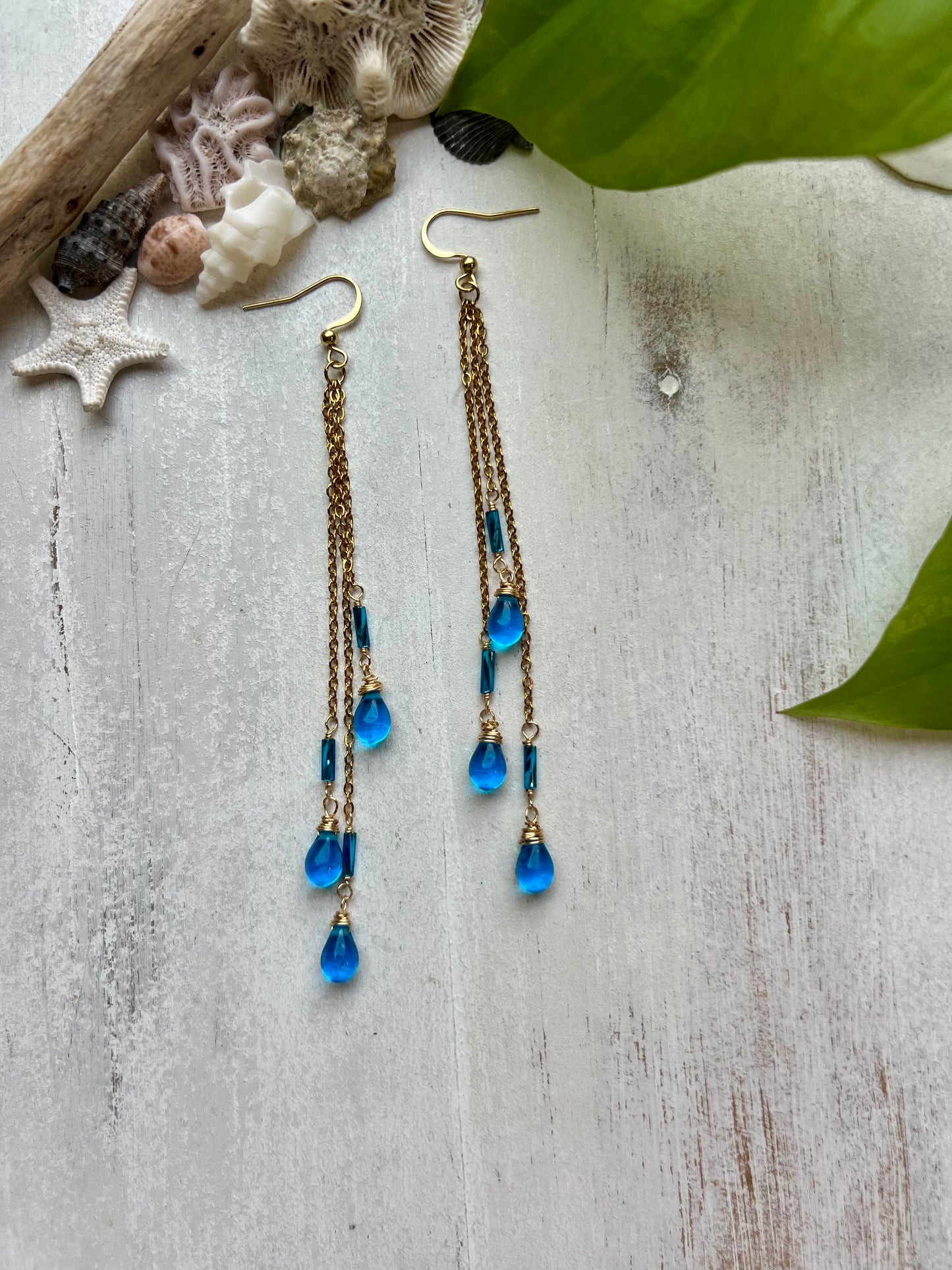 Sapphire Blue Glass Tear Drop Earrings