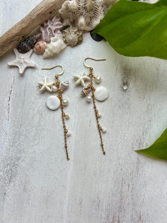Starfish & Pearl Drop Earrings