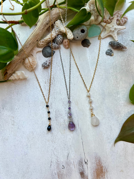 Gemstone Teardrop Lariat Necklace