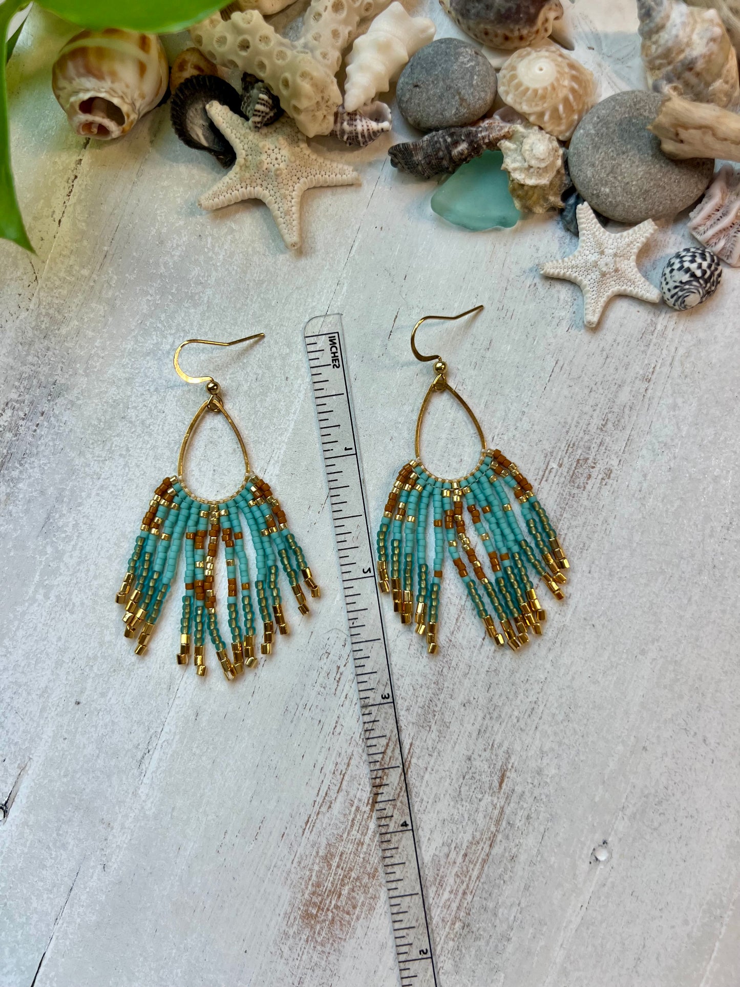Tan & Aqua Seed Bead Earrings | Limited Edition