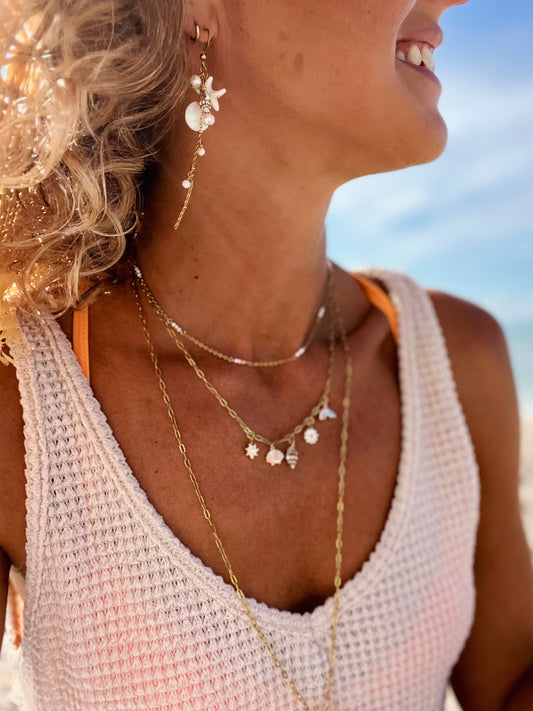 Starfish & Pearl Drop Earrings