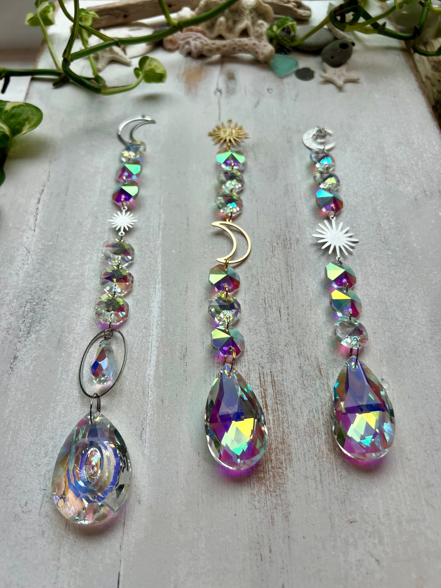 Crystal Prism Sun Catcher // Crescent Moon & Sun