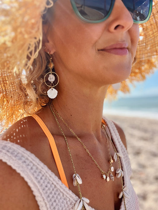 Gold Sun & Shell Earrings