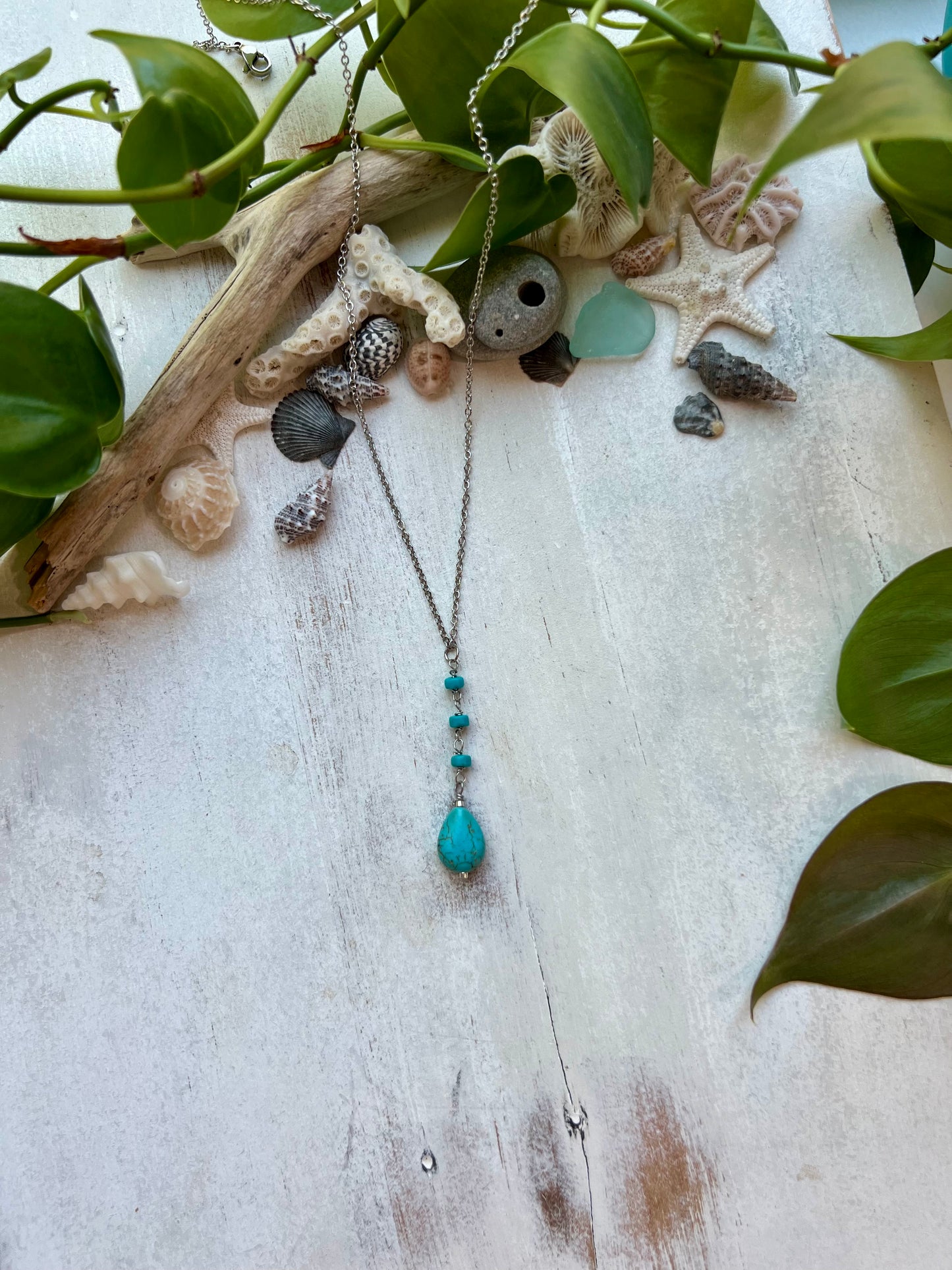 Turquoise Teardrop Lariat Necklace