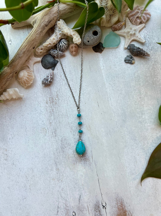 Turquoise Teardrop Lariat Necklace