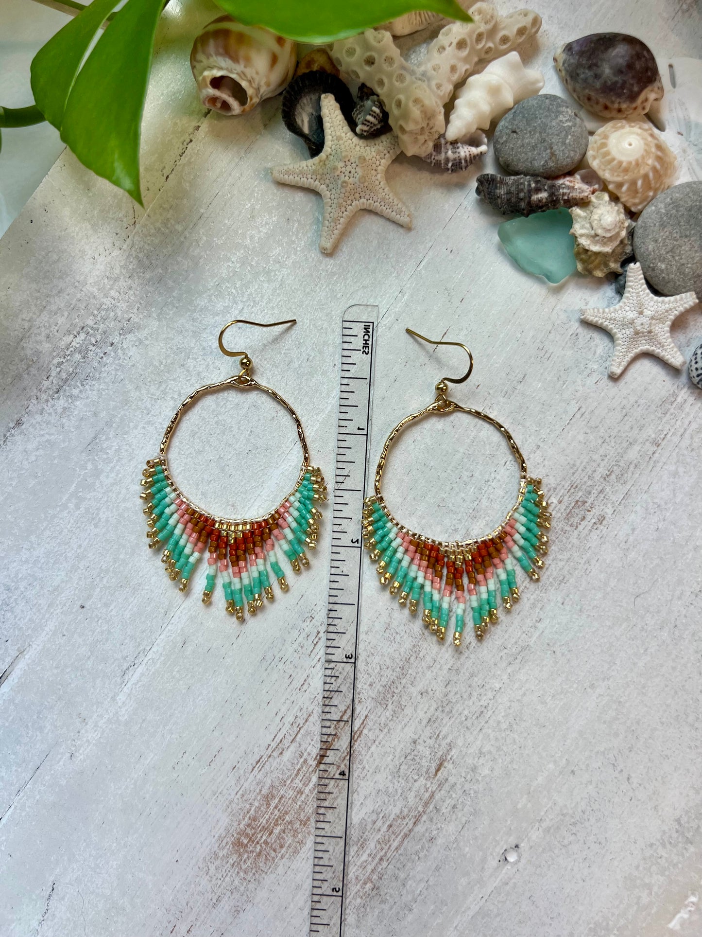 Tan & Mint Ombré Seed Bead Earrings | Limited Edition
