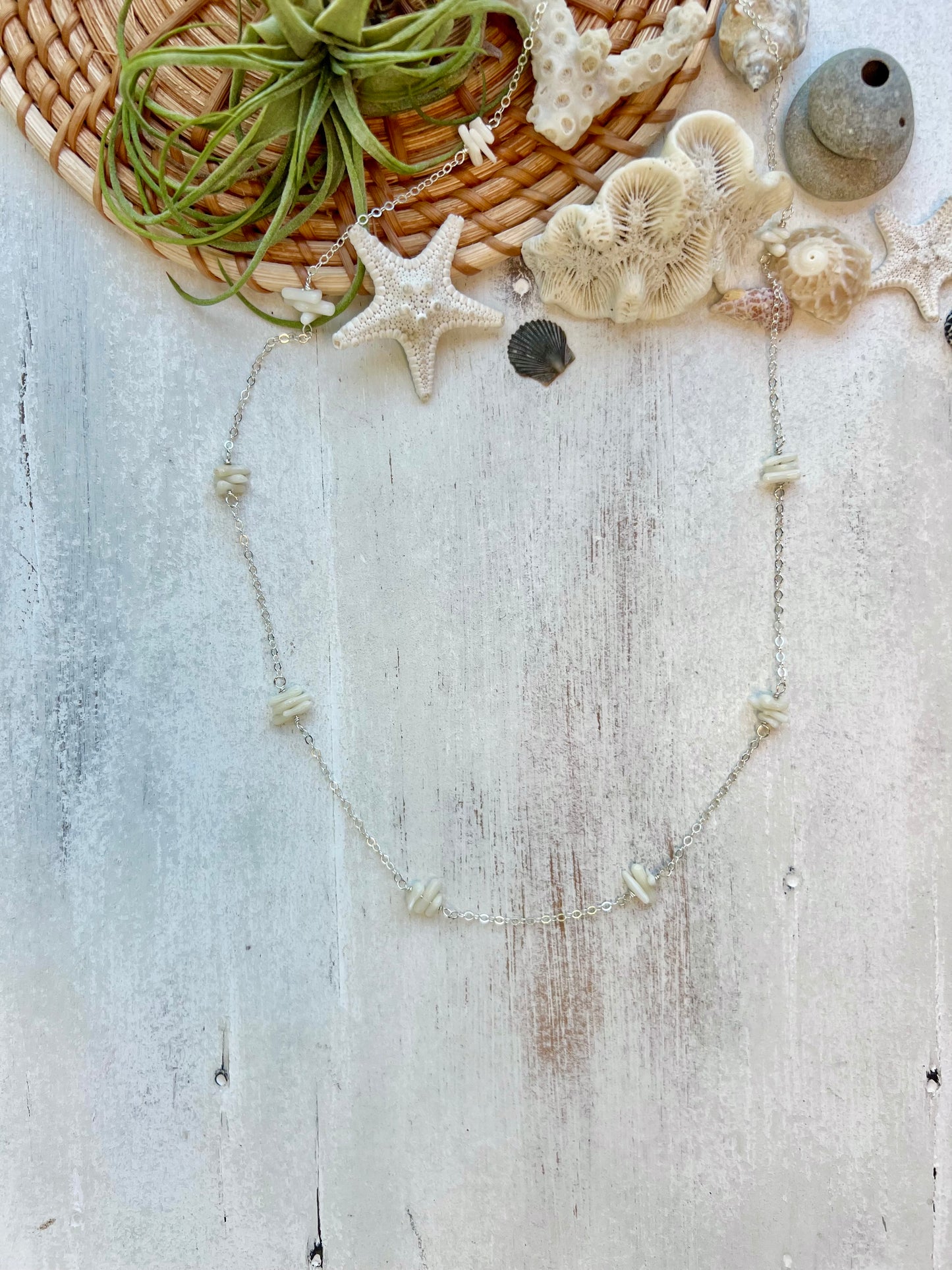 Dainty White Coral Chip necklace