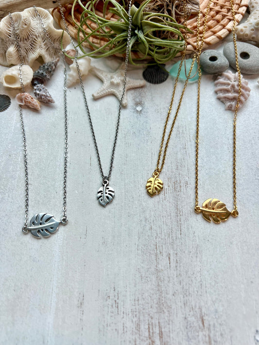 Gold or Silver Monstera leaf necklace