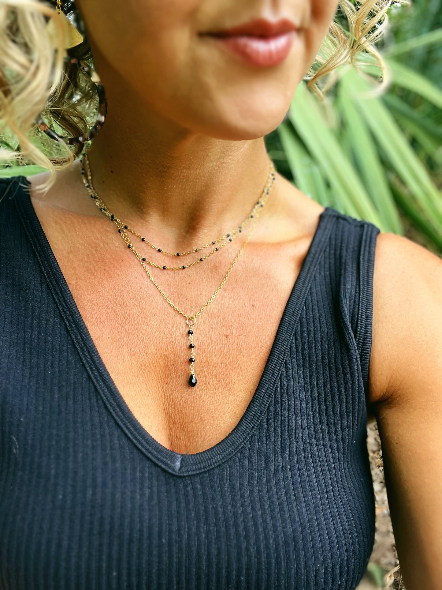 Gemstone Teardrop Lariat Necklace