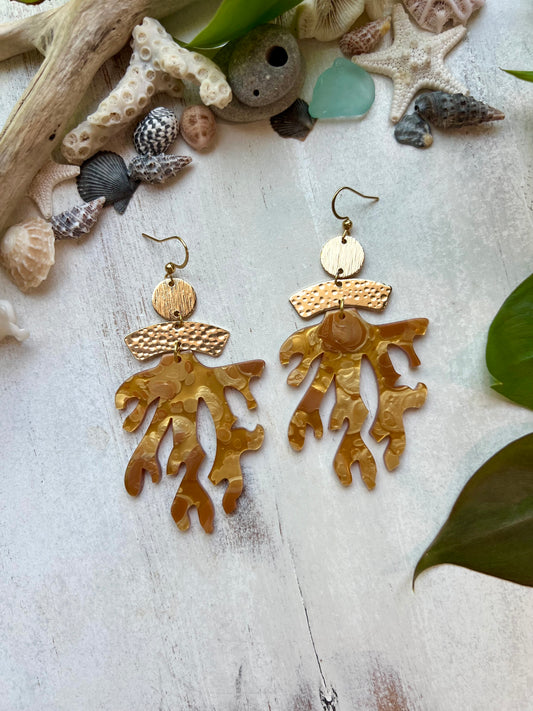 Marbled Gold Coral Acrylic Earrings