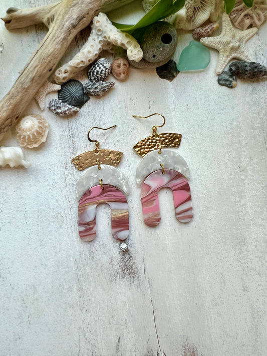 Pink & Gold Marble Arch Earrings
