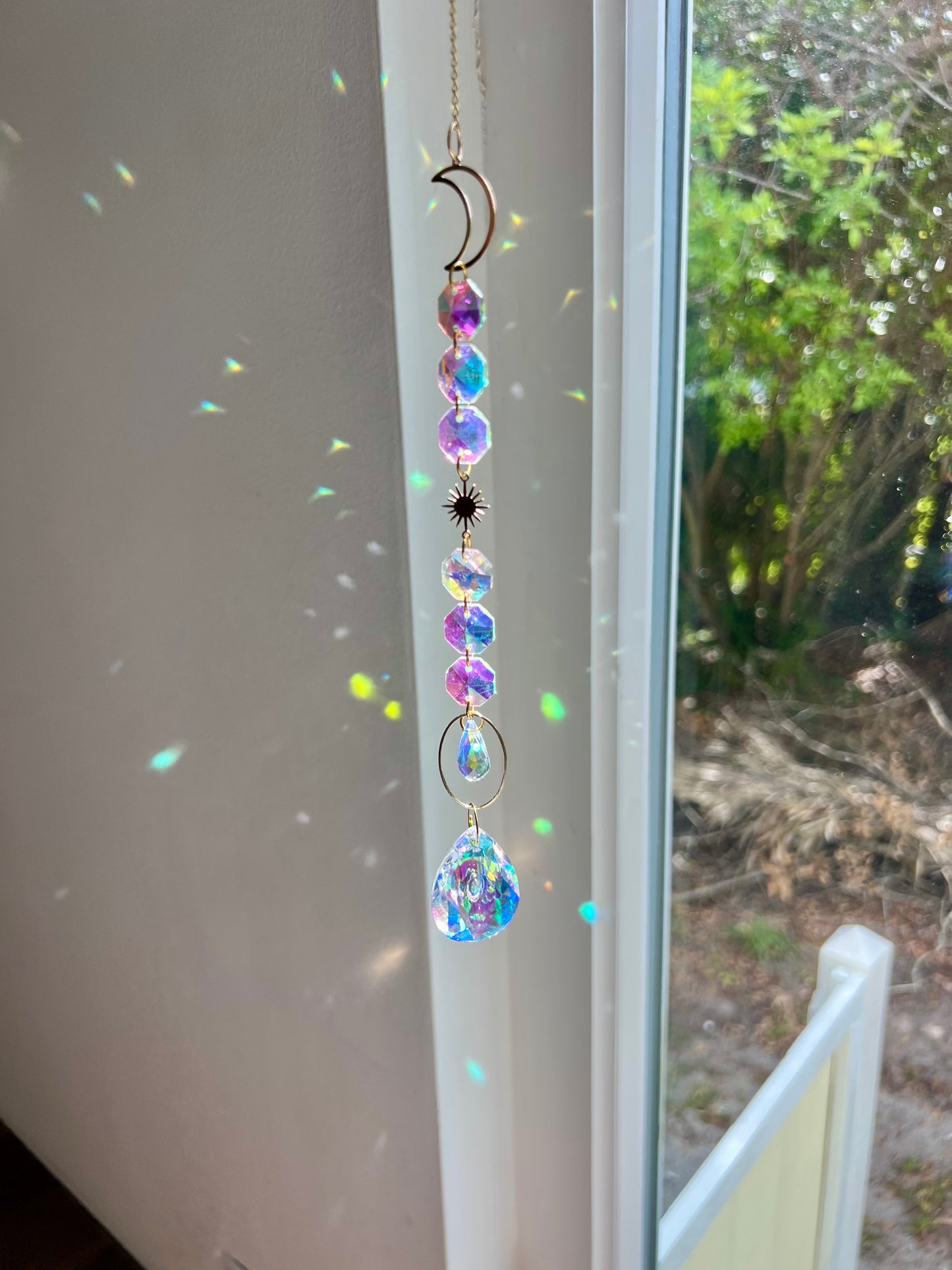 Crystal Prism Sun Catcher // Crescent Moon & Sun