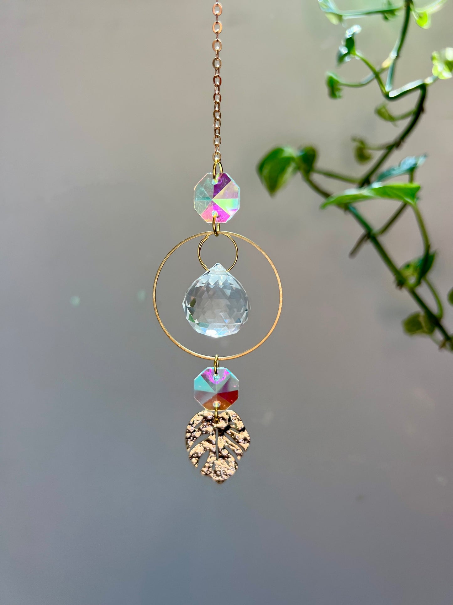Crystal Prism Sun Catcher // Monstera Car Charm