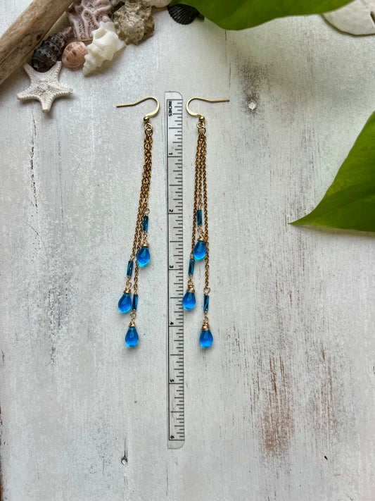 Sapphire Blue Glass Tear Drop Earrings