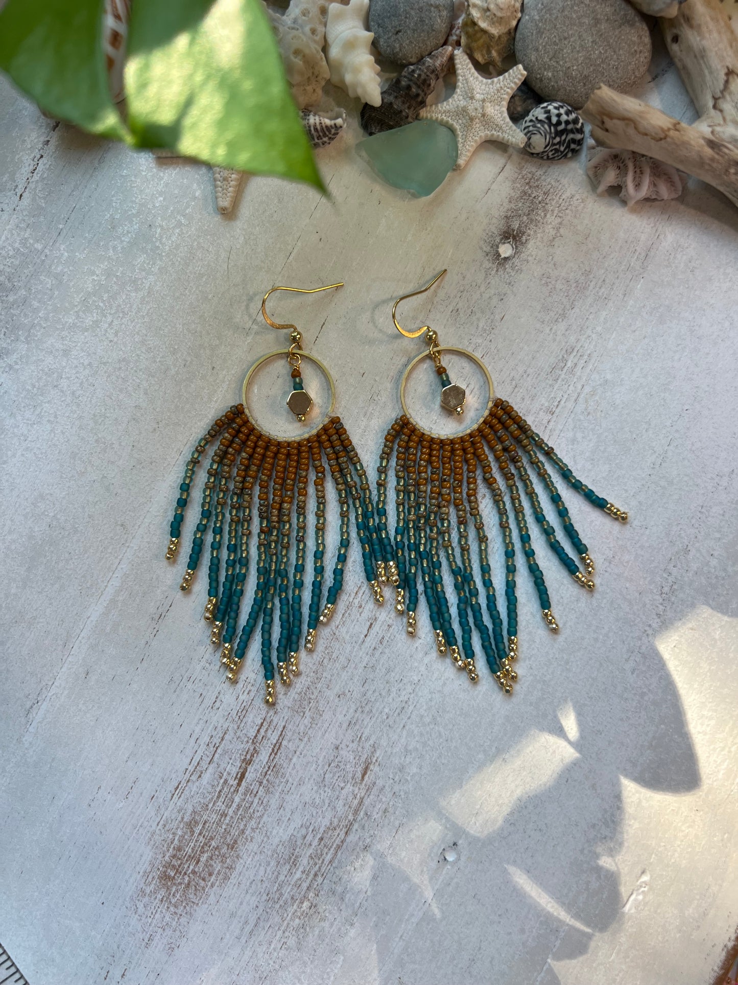 Brown & Teal Seed Bead Earrings | Limited Edition