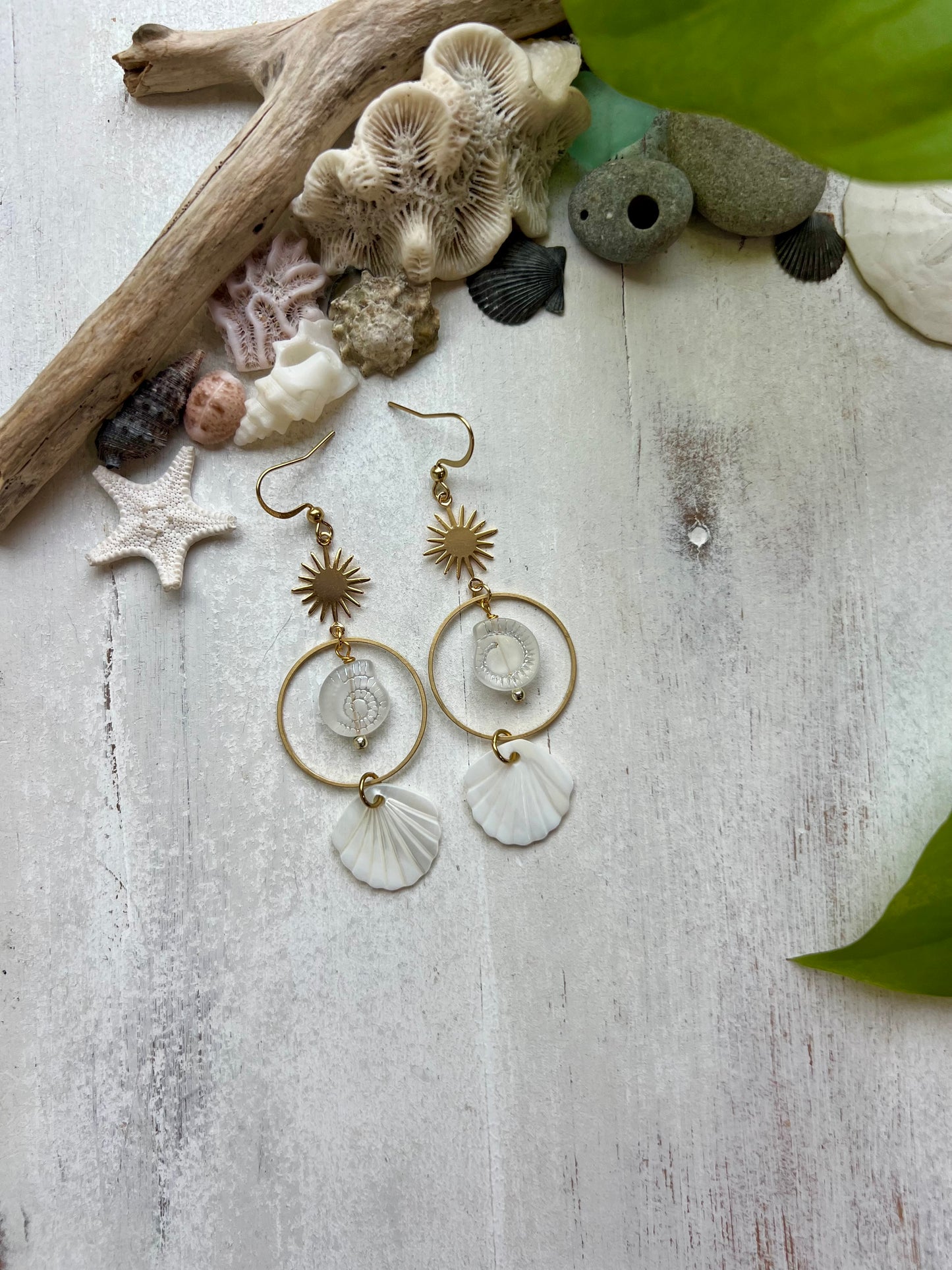 Gold Sun & Shell Earrings