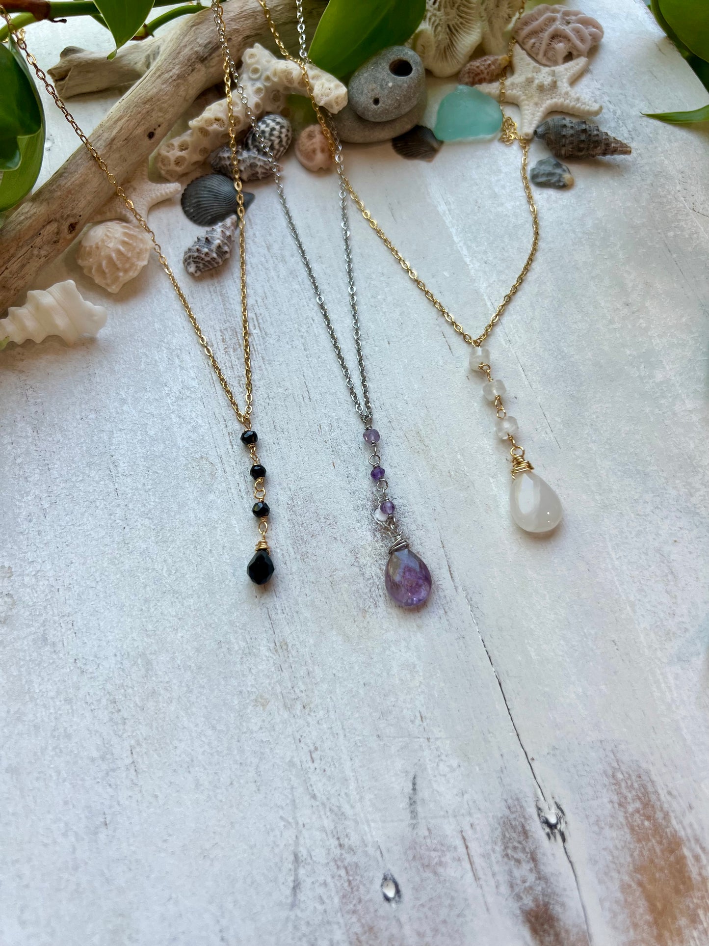 Gemstone Teardrop Lariat Necklace