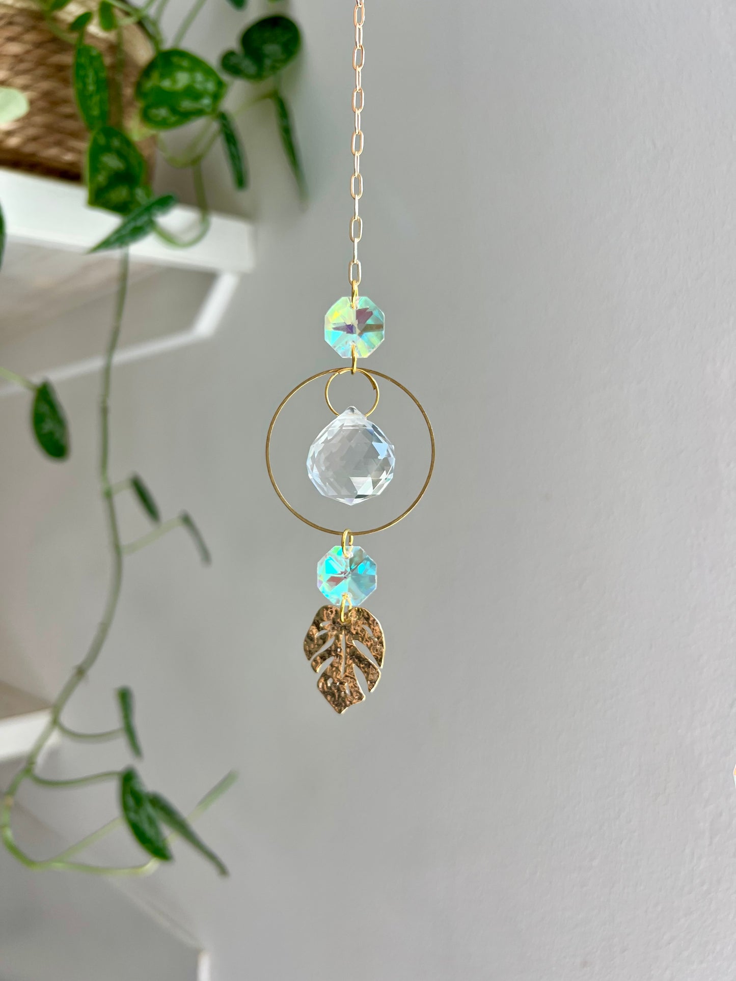 Crystal Prism Sun Catcher // Monstera Car Charm