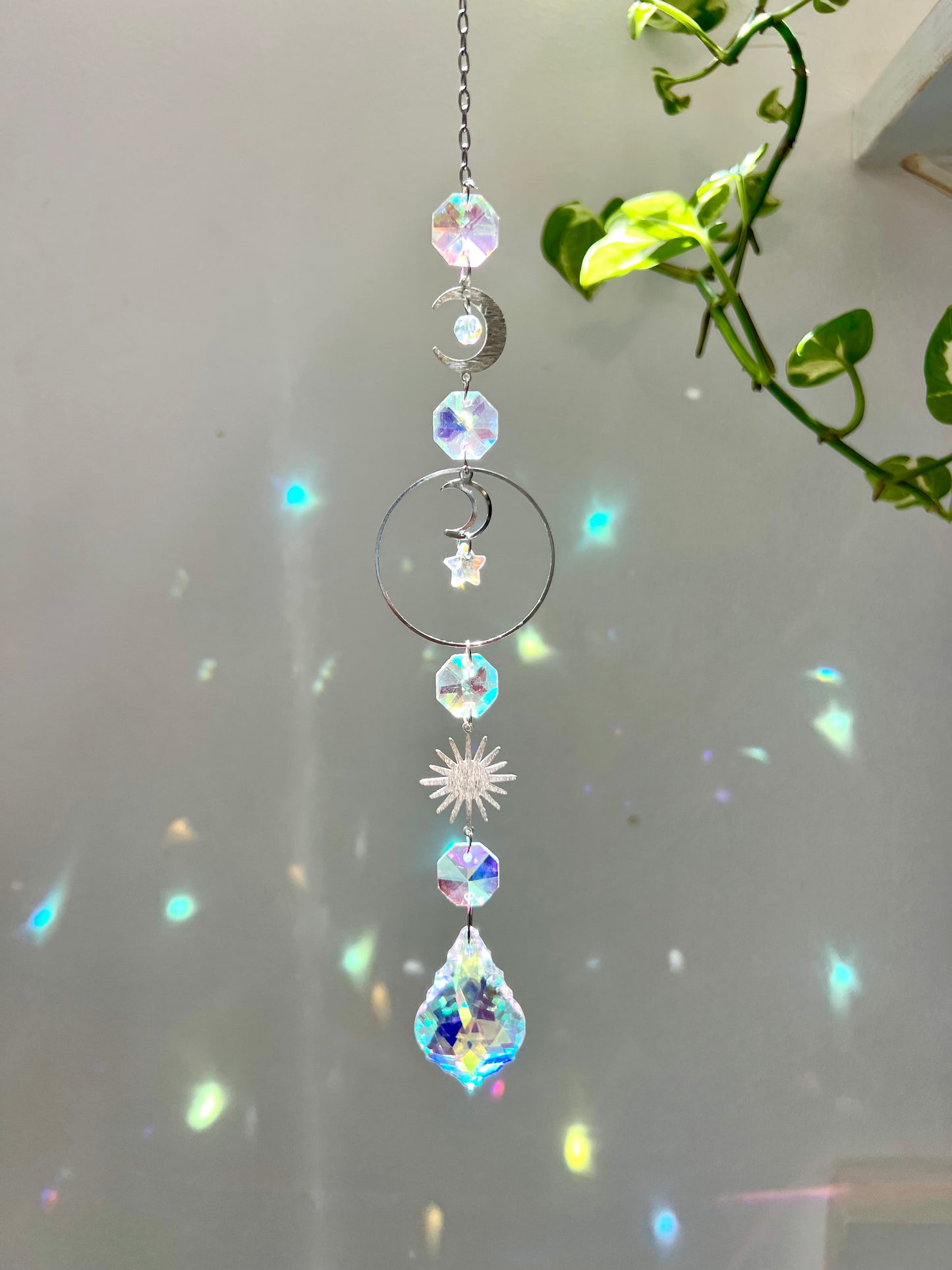 Crystal Prism Sun Catcher // Silver or Gold Sun, Moon & Stars