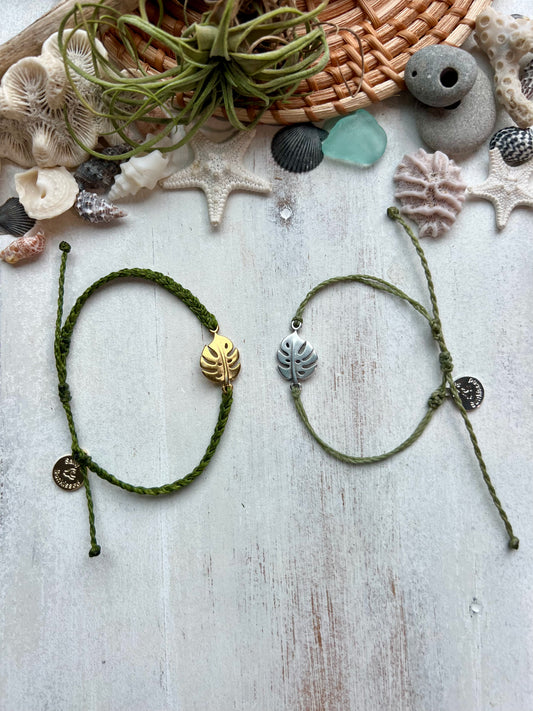 Waxed cord Monstera bracelet