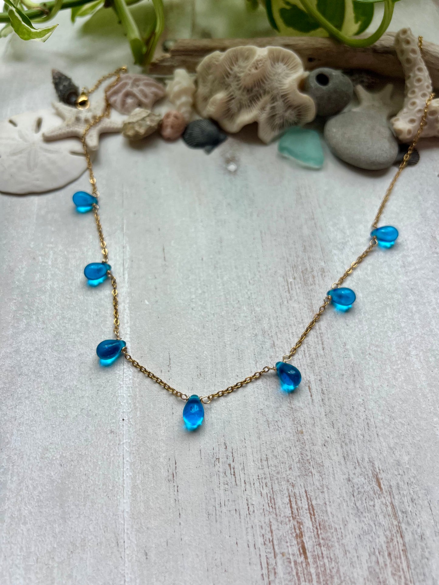 Sapphire Blue Glass Teardrop necklace