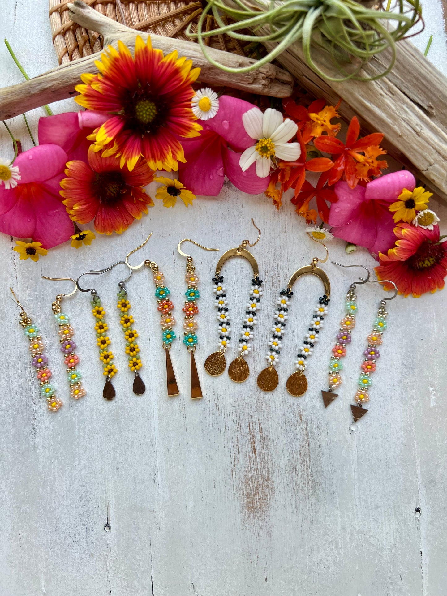 Double Daisies On An Arch Earrings