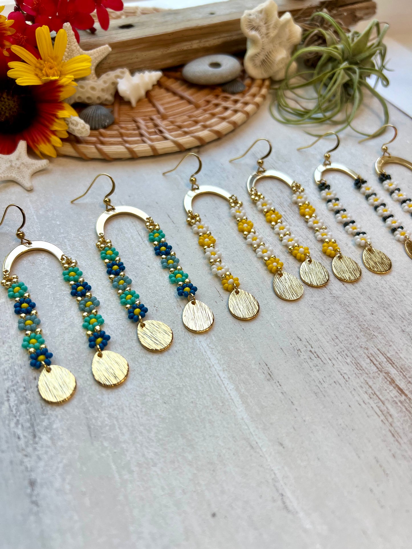 Double Daisies On An Arch Earrings
