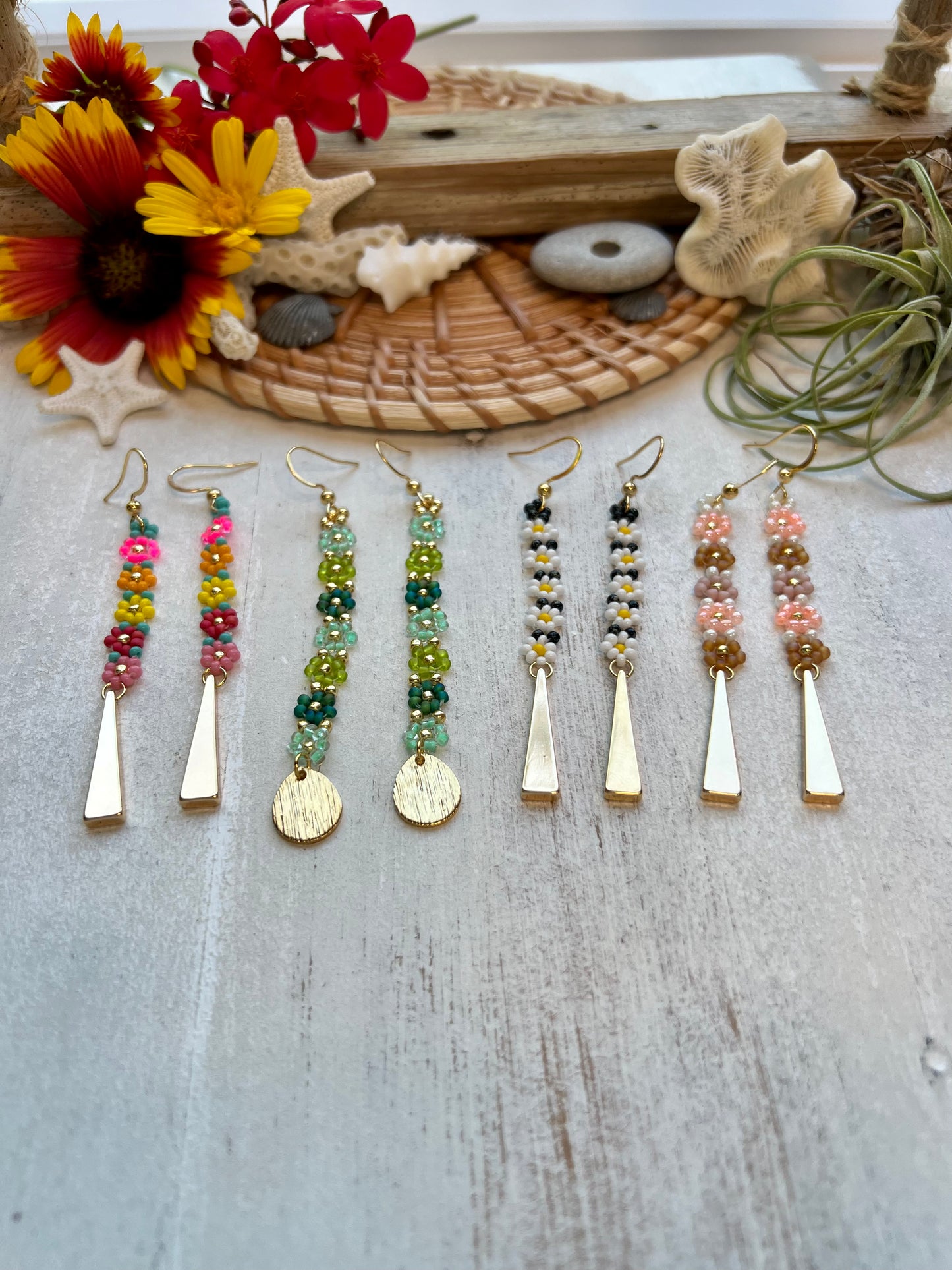 Daisy Chain Earrings with Gold Accents