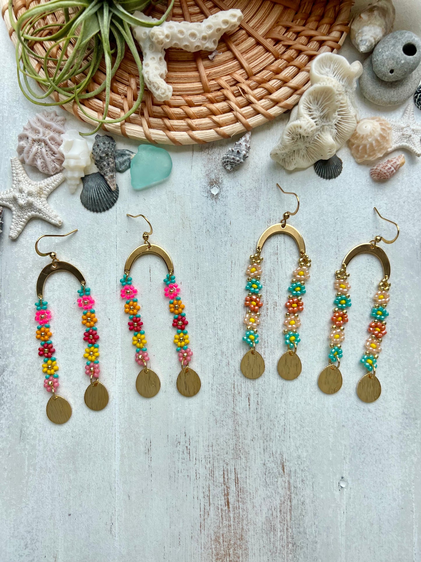 Double Daisies On An Arch Earrings