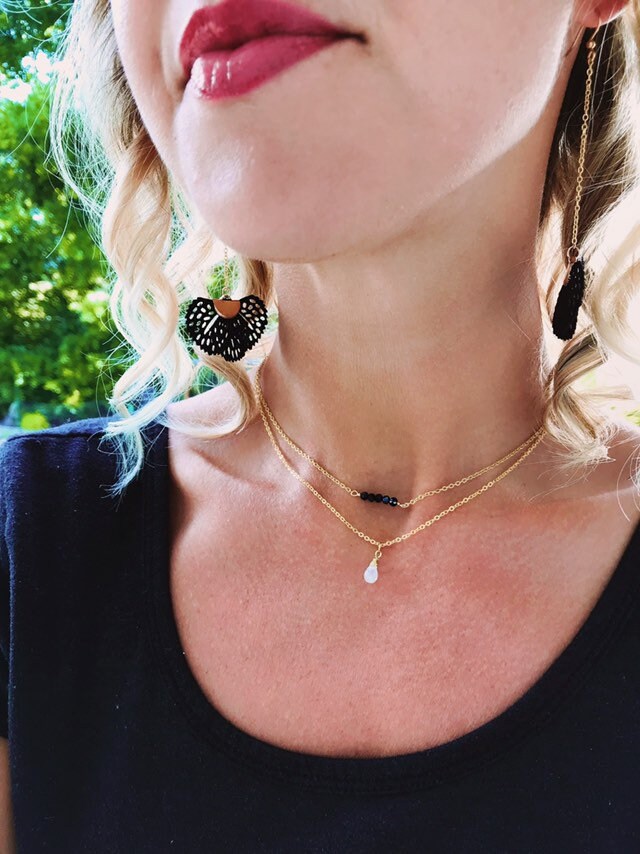 Dainty Gemstone bar necklace