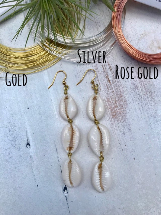 Cowrie shell trio earrings