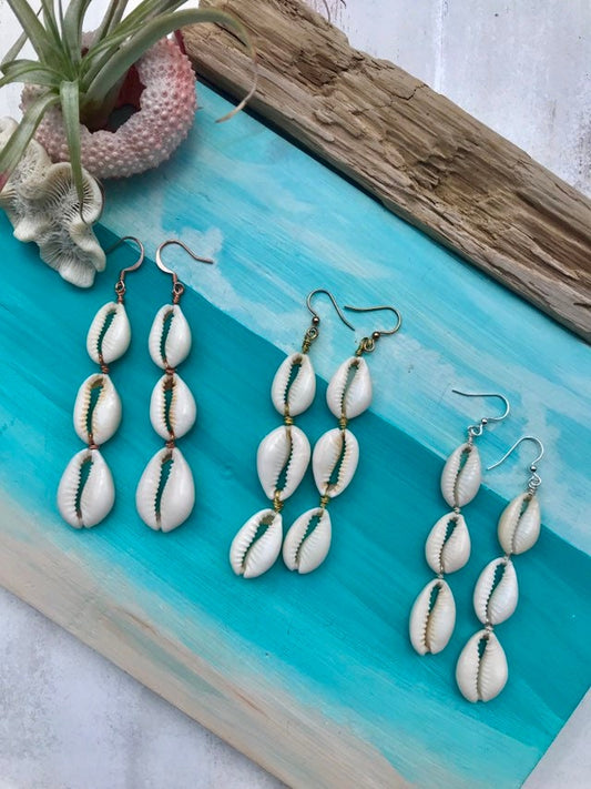Cowrie shell trio earrings