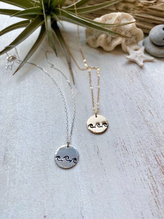 Triple wave stamped coin necklace