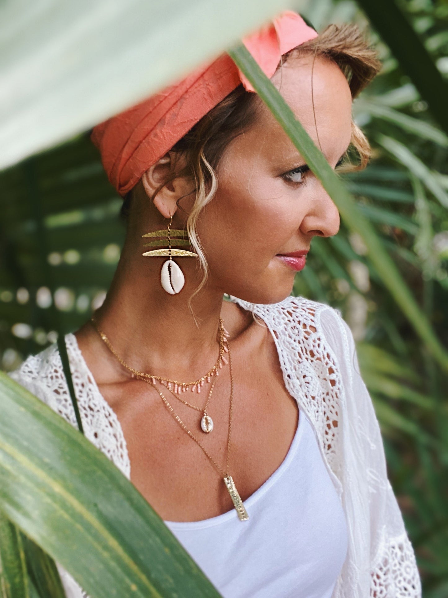 Cowrie shell & Hammered Geometric earrings