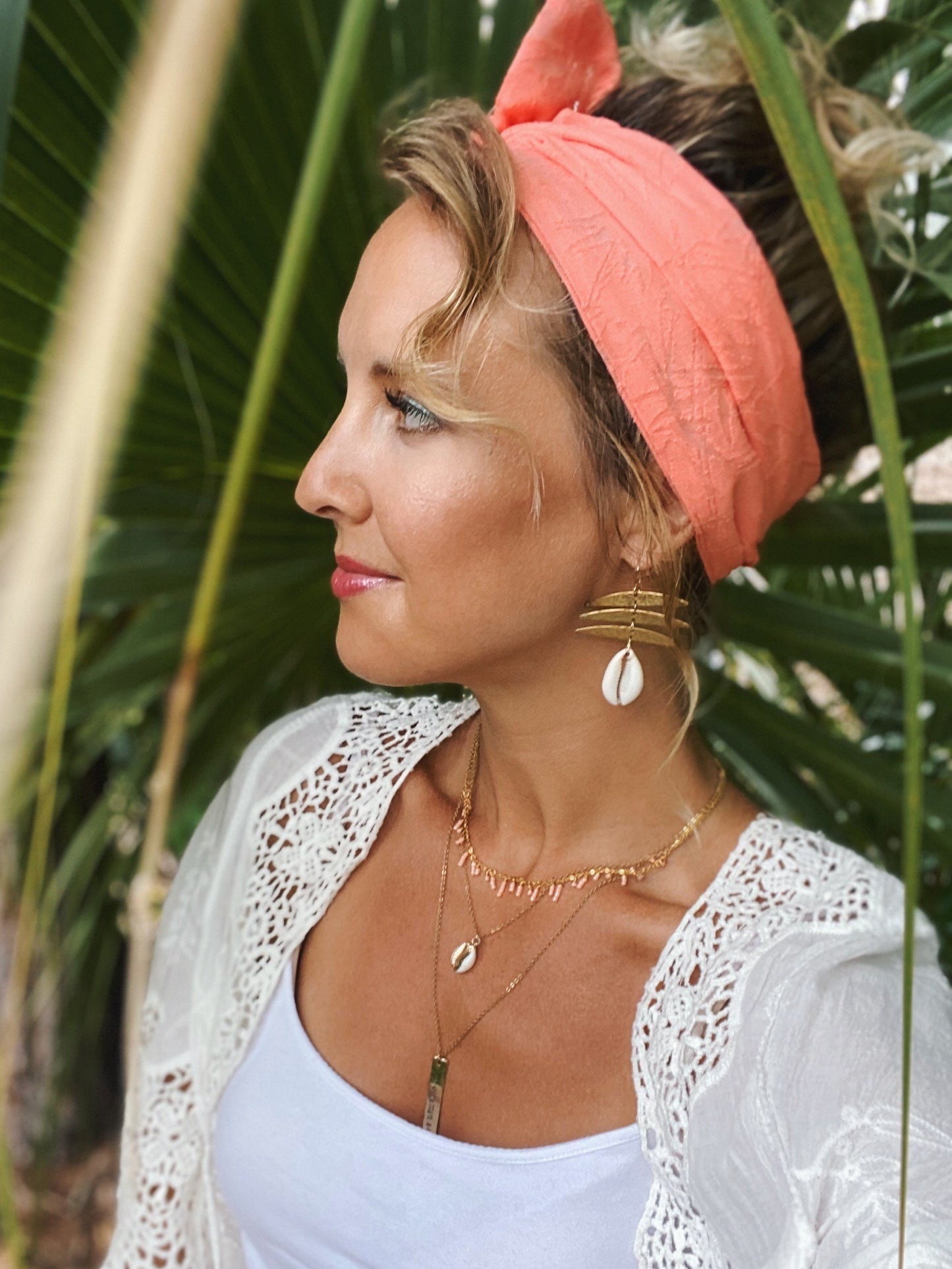 Cowrie shell & Hammered Geometric earrings