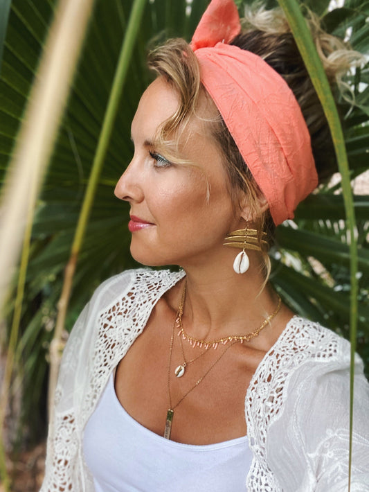 Cowrie shell & Hammered Geometric earrings
