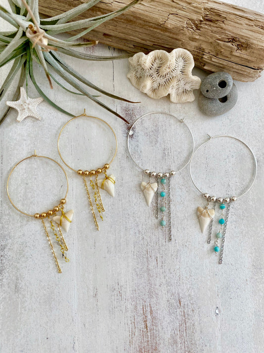 Shark tooth hoop earrings
